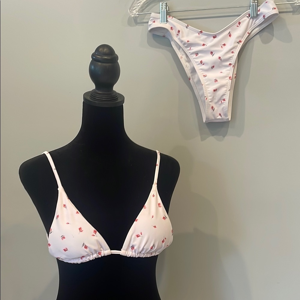 White and Pink Floral Bikini Set small